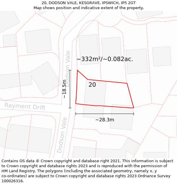 20, DODSON VALE, KESGRAVE, IPSWICH, IP5 2GT: Plot and title map