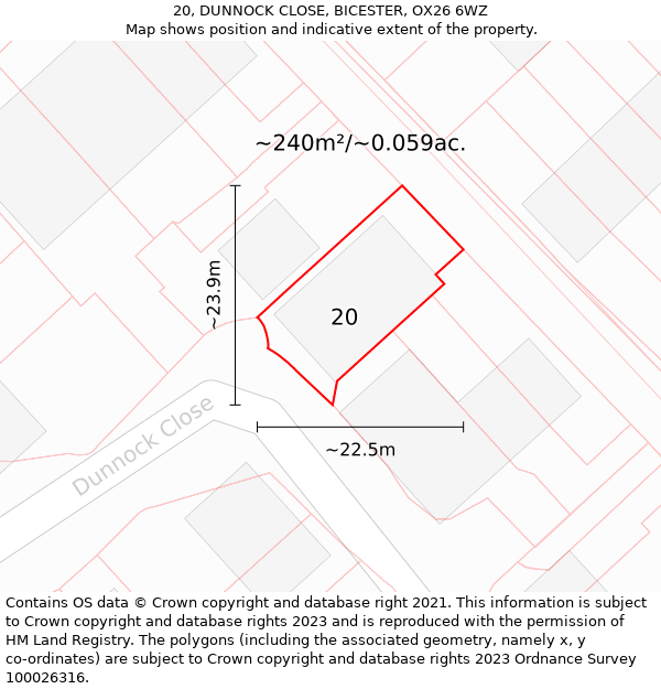 20, DUNNOCK CLOSE, BICESTER, OX26 6WZ: Plot and title map