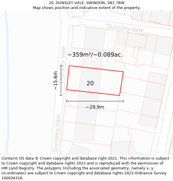 20, DUNSLEY VALE, SWINDON, SN1 7BW: Plot and title map