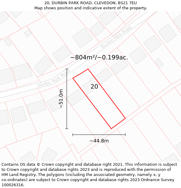 20, DURBIN PARK ROAD, CLEVEDON, BS21 7EU: Plot and title map