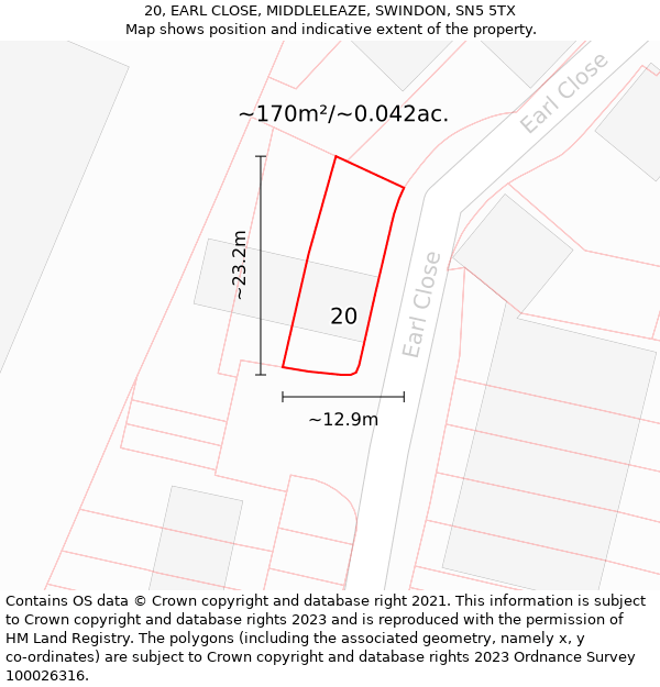 20, EARL CLOSE, MIDDLELEAZE, SWINDON, SN5 5TX: Plot and title map