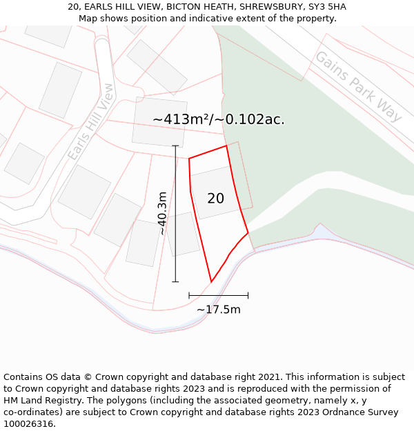 20, EARLS HILL VIEW, BICTON HEATH, SHREWSBURY, SY3 5HA: Plot and title map