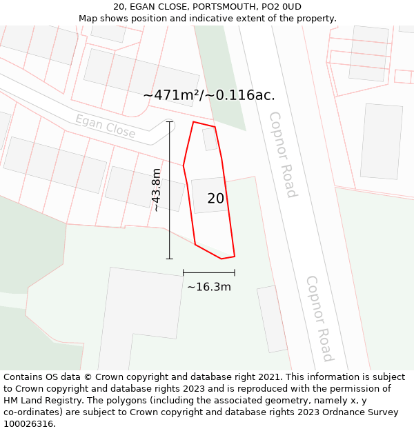 20, EGAN CLOSE, PORTSMOUTH, PO2 0UD: Plot and title map