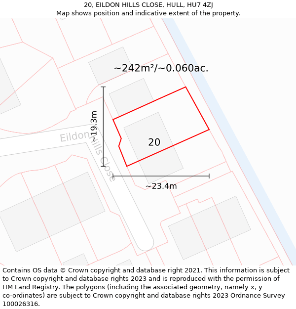 20, EILDON HILLS CLOSE, HULL, HU7 4ZJ: Plot and title map