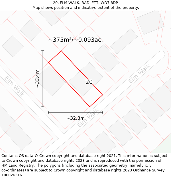 20, ELM WALK, RADLETT, WD7 8DP: Plot and title map