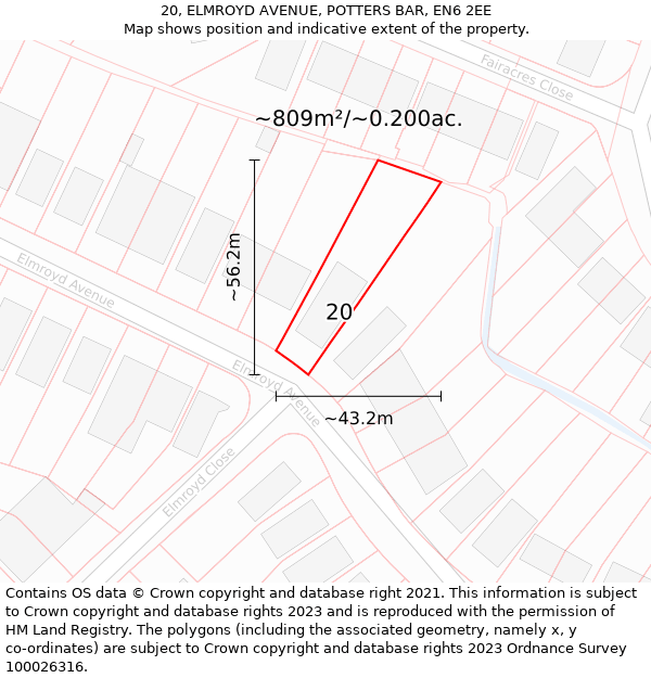 20, ELMROYD AVENUE, POTTERS BAR, EN6 2EE: Plot and title map