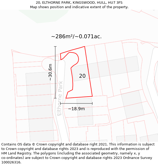 20, ELTHORNE PARK, KINGSWOOD, HULL, HU7 3FS: Plot and title map