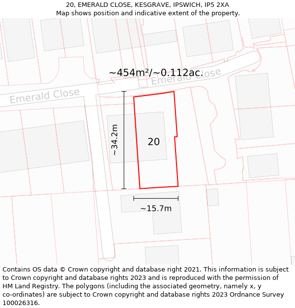 20, EMERALD CLOSE, KESGRAVE, IPSWICH, IP5 2XA: Plot and title map