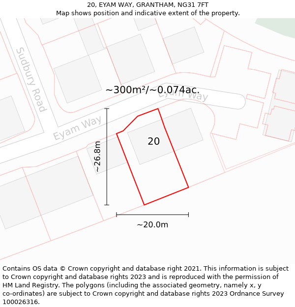 20, EYAM WAY, GRANTHAM, NG31 7FT: Plot and title map