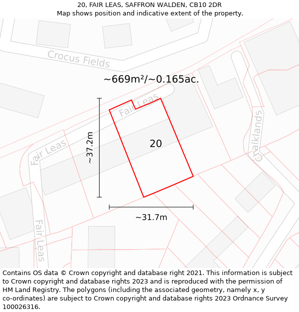 20, FAIR LEAS, SAFFRON WALDEN, CB10 2DR: Plot and title map