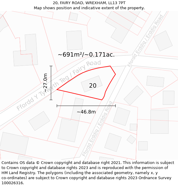 20, FAIRY ROAD, WREXHAM, LL13 7PT: Plot and title map