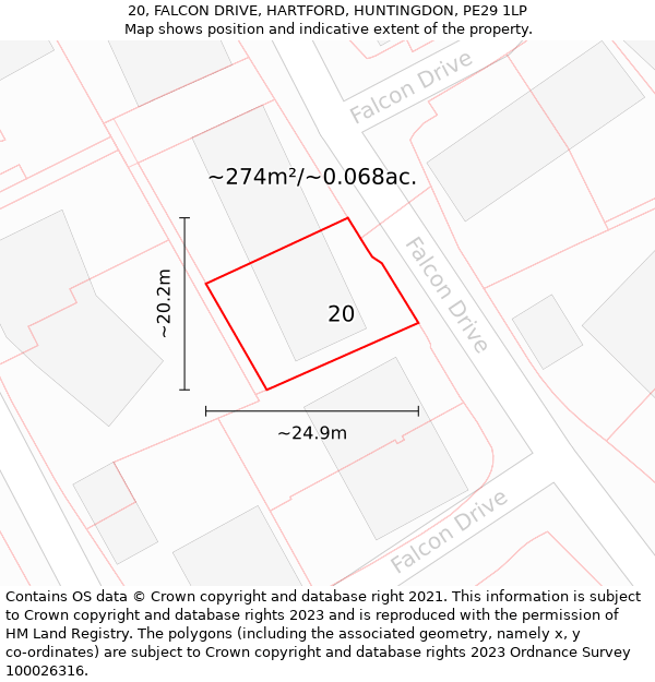20, FALCON DRIVE, HARTFORD, HUNTINGDON, PE29 1LP: Plot and title map