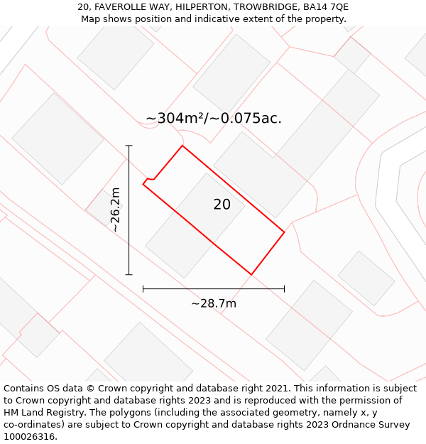 20, FAVEROLLE WAY, HILPERTON, TROWBRIDGE, BA14 7QE: Plot and title map