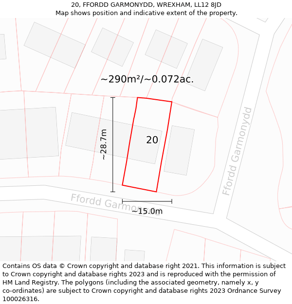 20, FFORDD GARMONYDD, WREXHAM, LL12 8JD: Plot and title map