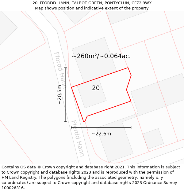 20, FFORDD HANN, TALBOT GREEN, PONTYCLUN, CF72 9WX: Plot and title map