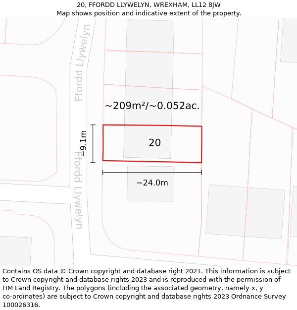 20, FFORDD LLYWELYN, WREXHAM, LL12 8JW: Plot and title map