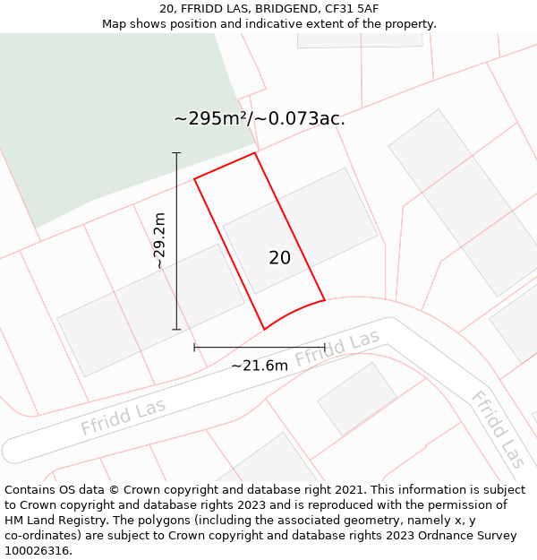 20, FFRIDD LAS, BRIDGEND, CF31 5AF: Plot and title map