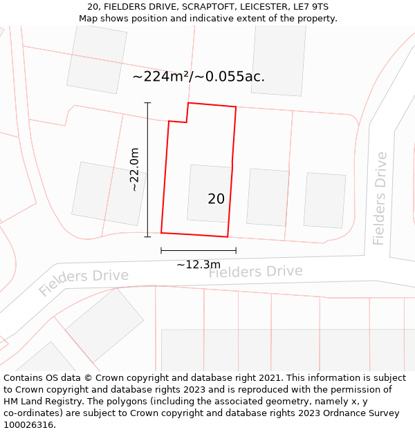 20, FIELDERS DRIVE, SCRAPTOFT, LEICESTER, LE7 9TS: Plot and title map