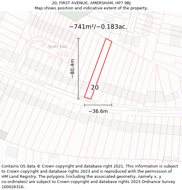 20, FIRST AVENUE, AMERSHAM, HP7 9BJ: Plot and title map