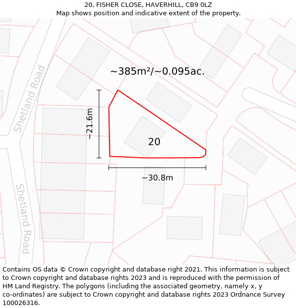 20, FISHER CLOSE, HAVERHILL, CB9 0LZ: Plot and title map