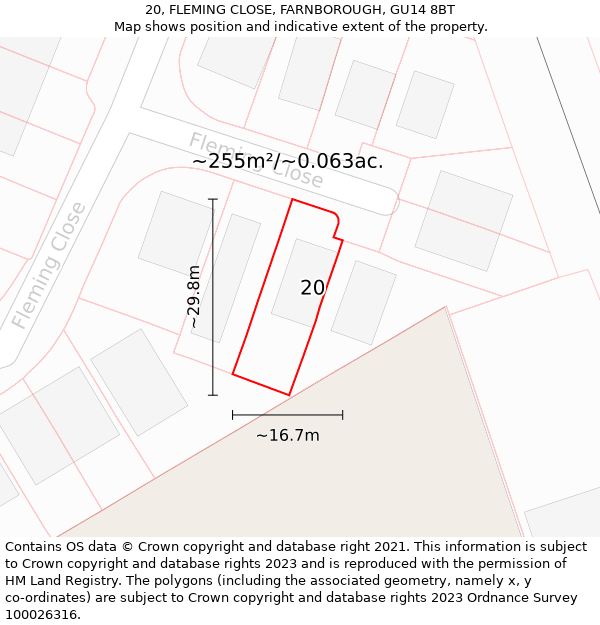 20, FLEMING CLOSE, FARNBOROUGH, GU14 8BT: Plot and title map