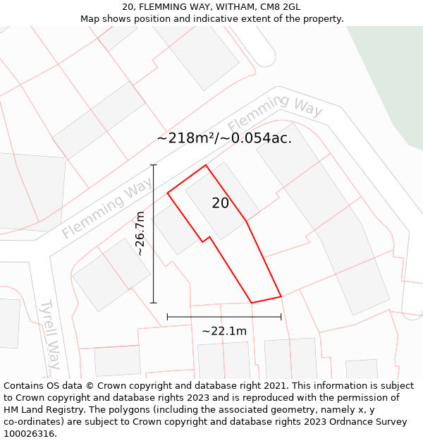 20, FLEMMING WAY, WITHAM, CM8 2GL: Plot and title map