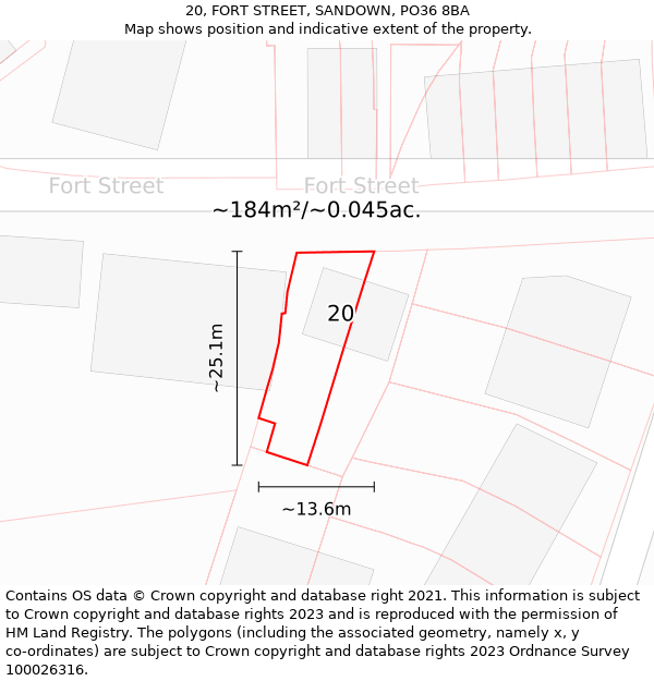20, FORT STREET, SANDOWN, PO36 8BA: Plot and title map