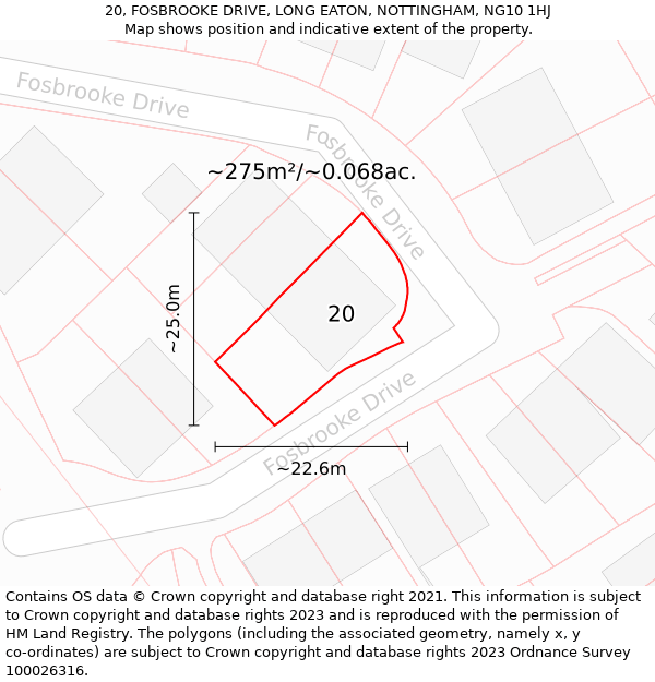 20, FOSBROOKE DRIVE, LONG EATON, NOTTINGHAM, NG10 1HJ: Plot and title map