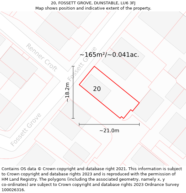 20, FOSSETT GROVE, DUNSTABLE, LU6 3FJ: Plot and title map