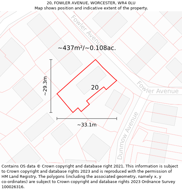 20, FOWLER AVENUE, WORCESTER, WR4 0LU: Plot and title map