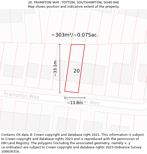 20, FRAMPTON WAY, TOTTON, SOUTHAMPTON, SO40 9AE: Plot and title map