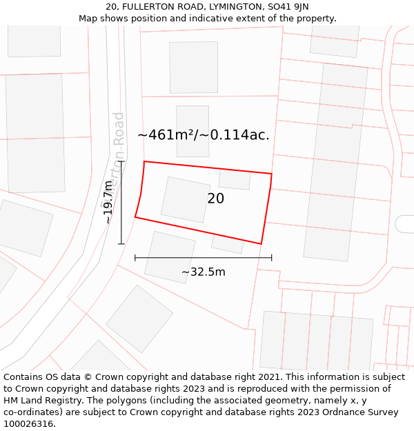 20, FULLERTON ROAD, LYMINGTON, SO41 9JN: Plot and title map