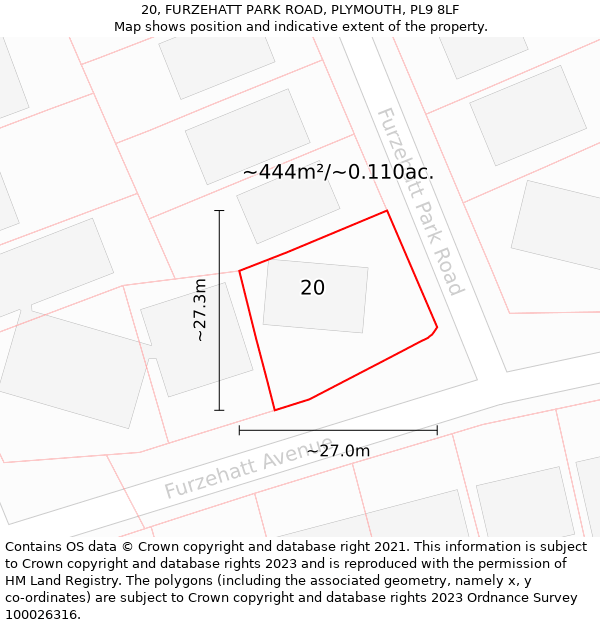 20, FURZEHATT PARK ROAD, PLYMOUTH, PL9 8LF: Plot and title map