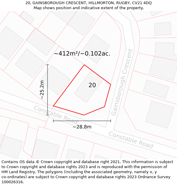 20, GAINSBOROUGH CRESCENT, HILLMORTON, RUGBY, CV21 4DQ: Plot and title map