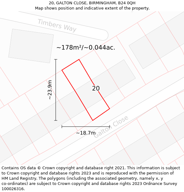 20, GALTON CLOSE, BIRMINGHAM, B24 0QH: Plot and title map