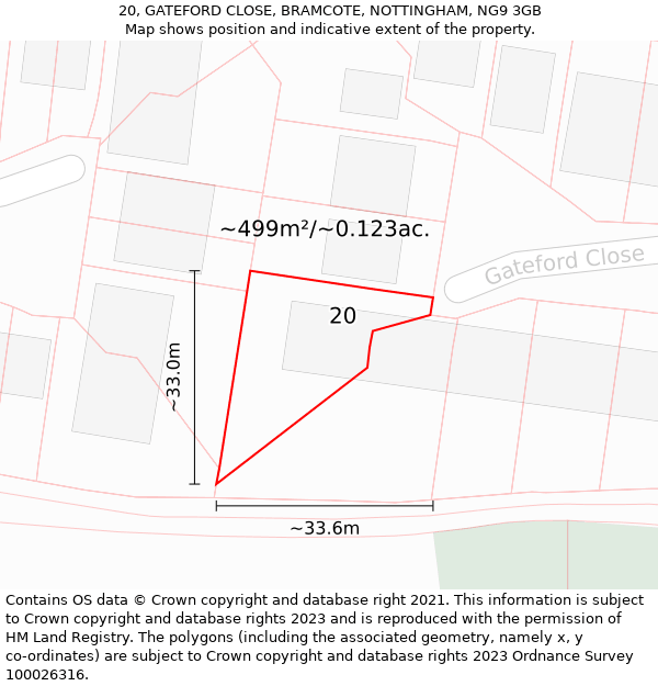 20, GATEFORD CLOSE, BRAMCOTE, NOTTINGHAM, NG9 3GB: Plot and title map