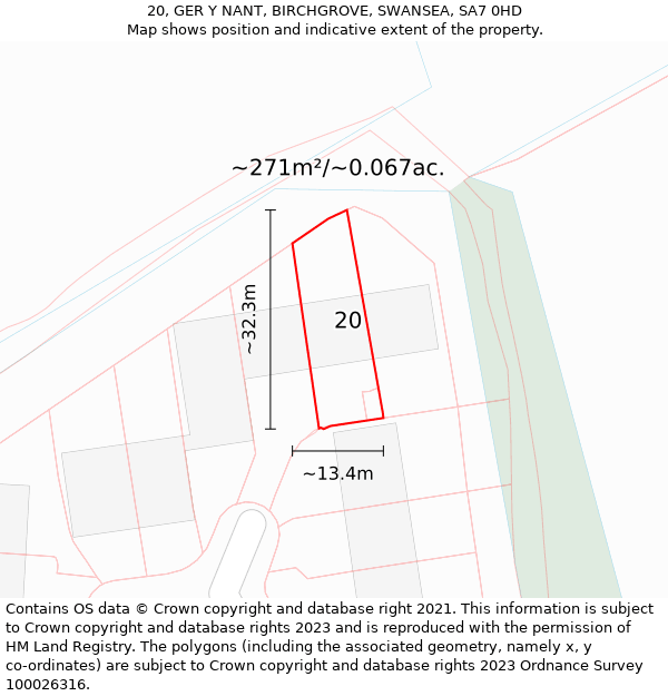 20, GER Y NANT, BIRCHGROVE, SWANSEA, SA7 0HD: Plot and title map