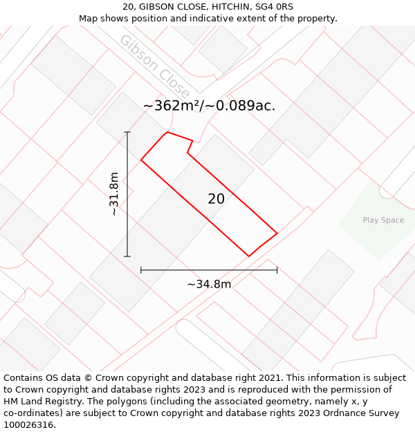 20, GIBSON CLOSE, HITCHIN, SG4 0RS: Plot and title map