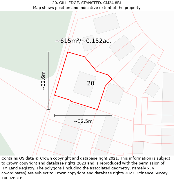 20, GILL EDGE, STANSTED, CM24 8RL: Plot and title map