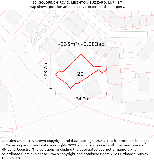 20, GOLDFINCH ROAD, LEIGHTON BUZZARD, LU7 4BT: Plot and title map