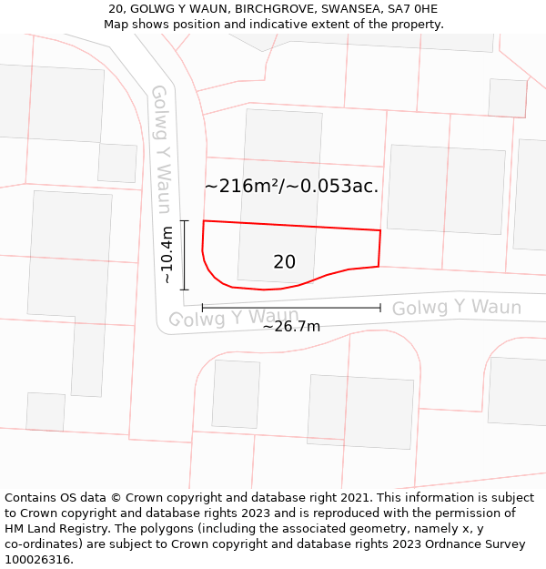 20, GOLWG Y WAUN, BIRCHGROVE, SWANSEA, SA7 0HE: Plot and title map