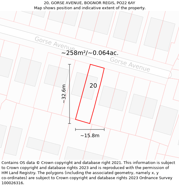 20, GORSE AVENUE, BOGNOR REGIS, PO22 6AY: Plot and title map