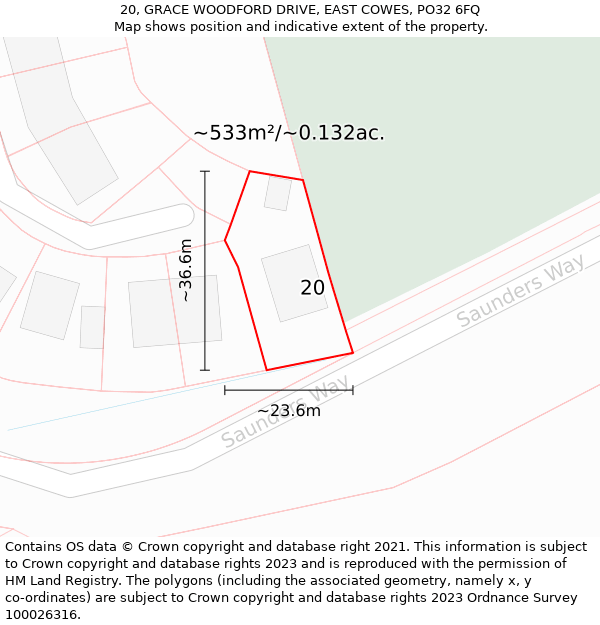 20, GRACE WOODFORD DRIVE, EAST COWES, PO32 6FQ: Plot and title map