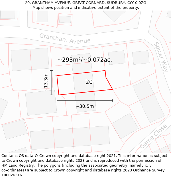 20, GRANTHAM AVENUE, GREAT CORNARD, SUDBURY, CO10 0ZG: Plot and title map