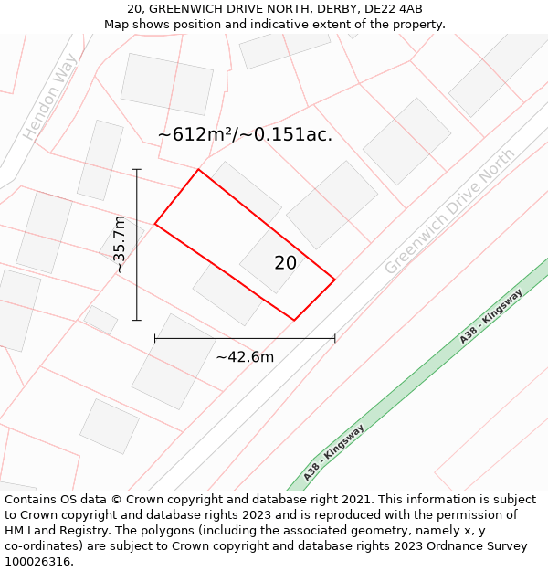 20, GREENWICH DRIVE NORTH, DERBY, DE22 4AB: Plot and title map