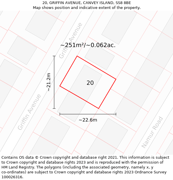 20, GRIFFIN AVENUE, CANVEY ISLAND, SS8 8BE: Plot and title map