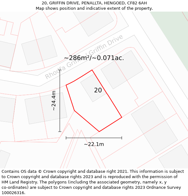 20, GRIFFIN DRIVE, PENALLTA, HENGOED, CF82 6AH: Plot and title map