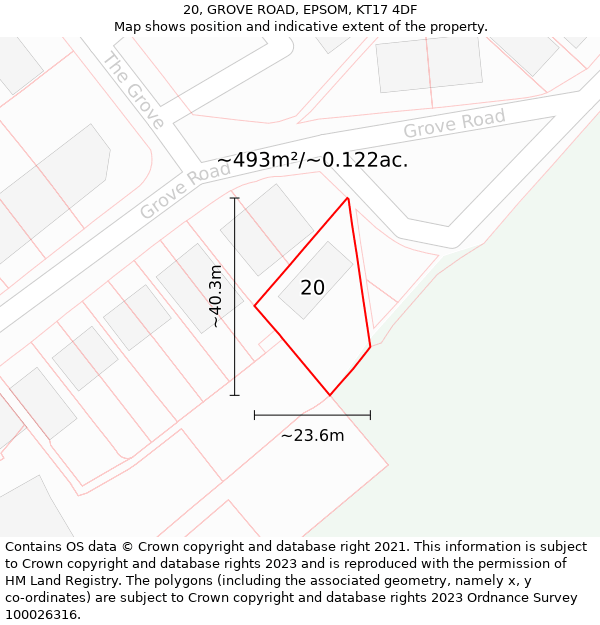 20, GROVE ROAD, EPSOM, KT17 4DF: Plot and title map