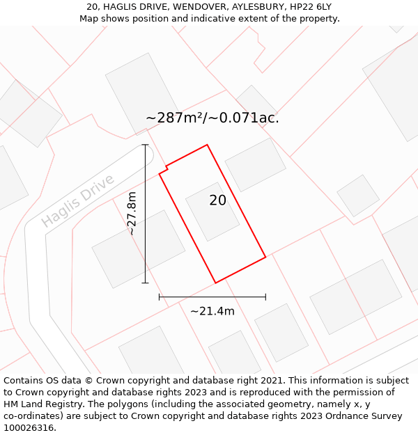 20, HAGLIS DRIVE, WENDOVER, AYLESBURY, HP22 6LY: Plot and title map