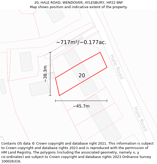 20, HALE ROAD, WENDOVER, AYLESBURY, HP22 6NF: Plot and title map